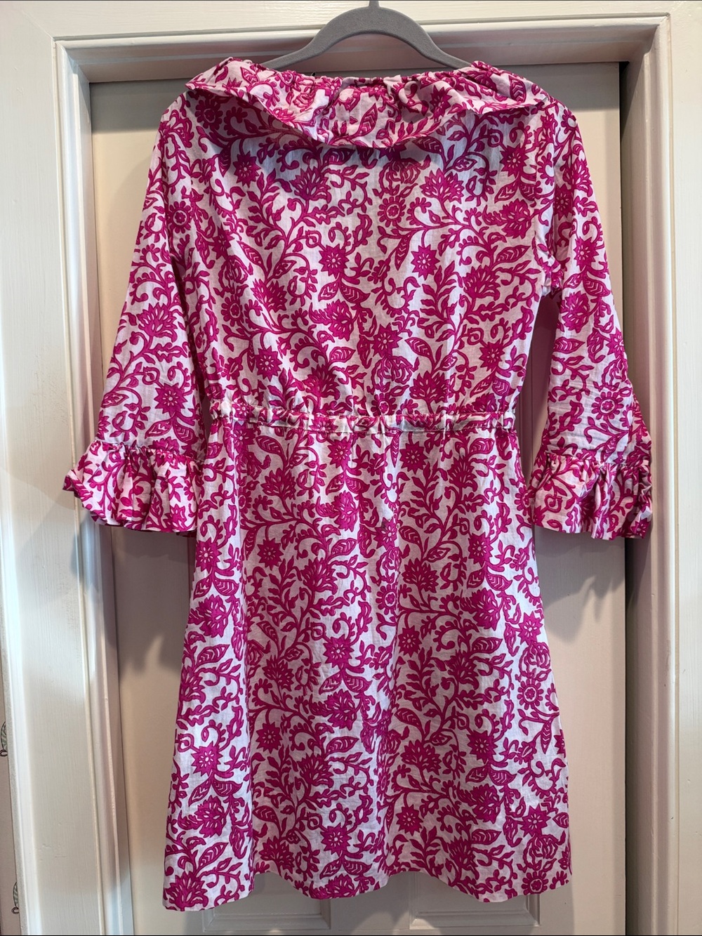 Fuchsia Floral Ruffle-Trim Mini Dress - Picture 2 of 2